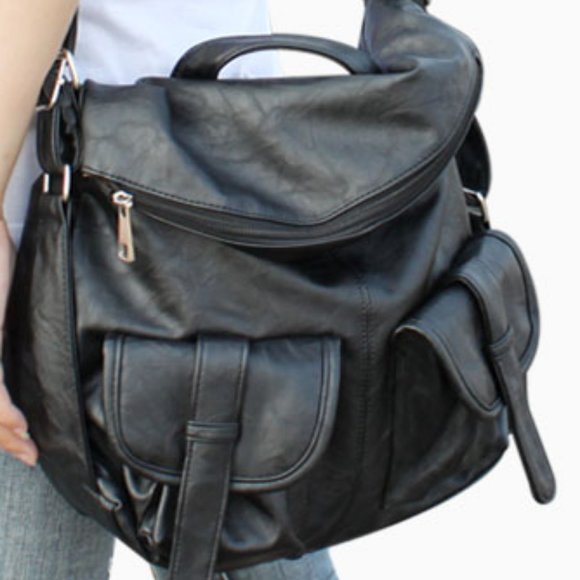 Black soft leather light soft bag
